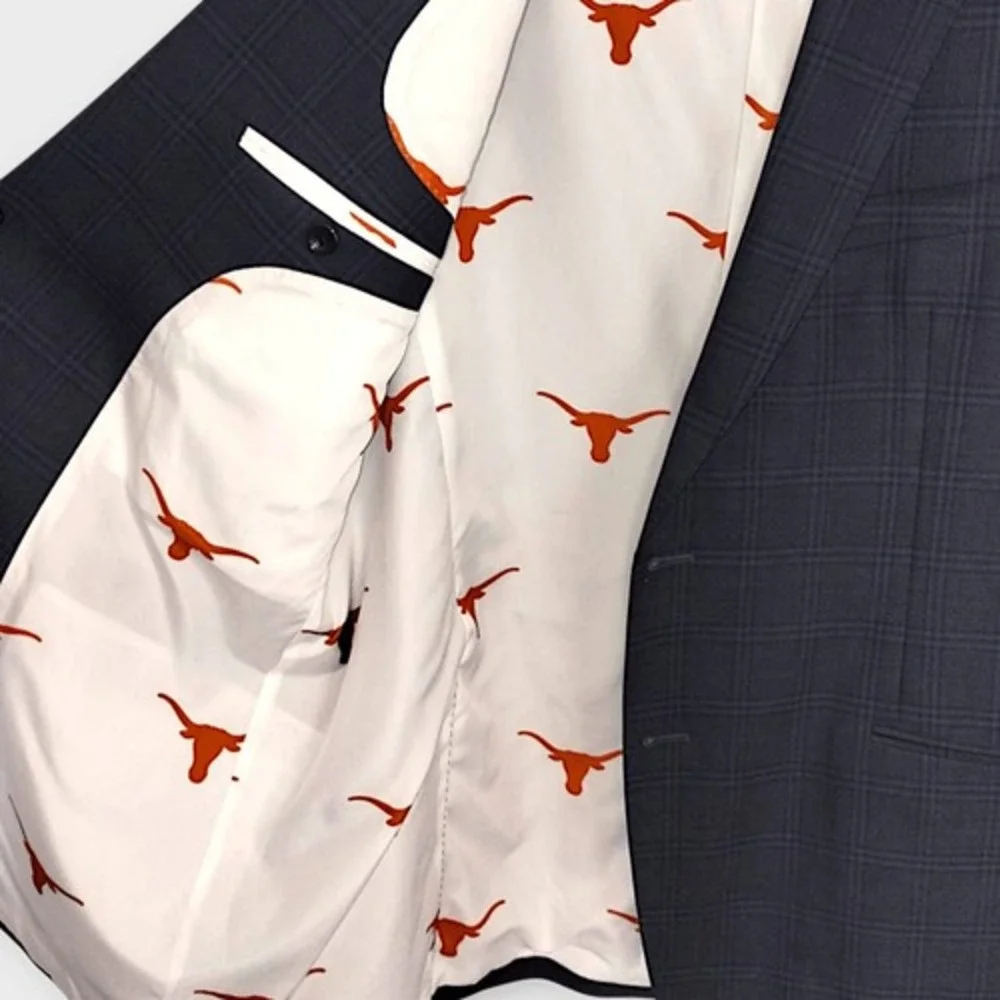 Reveal Mens Sport Coat 48L Blue Plaid‎ Custom UT Longhorns Lined New